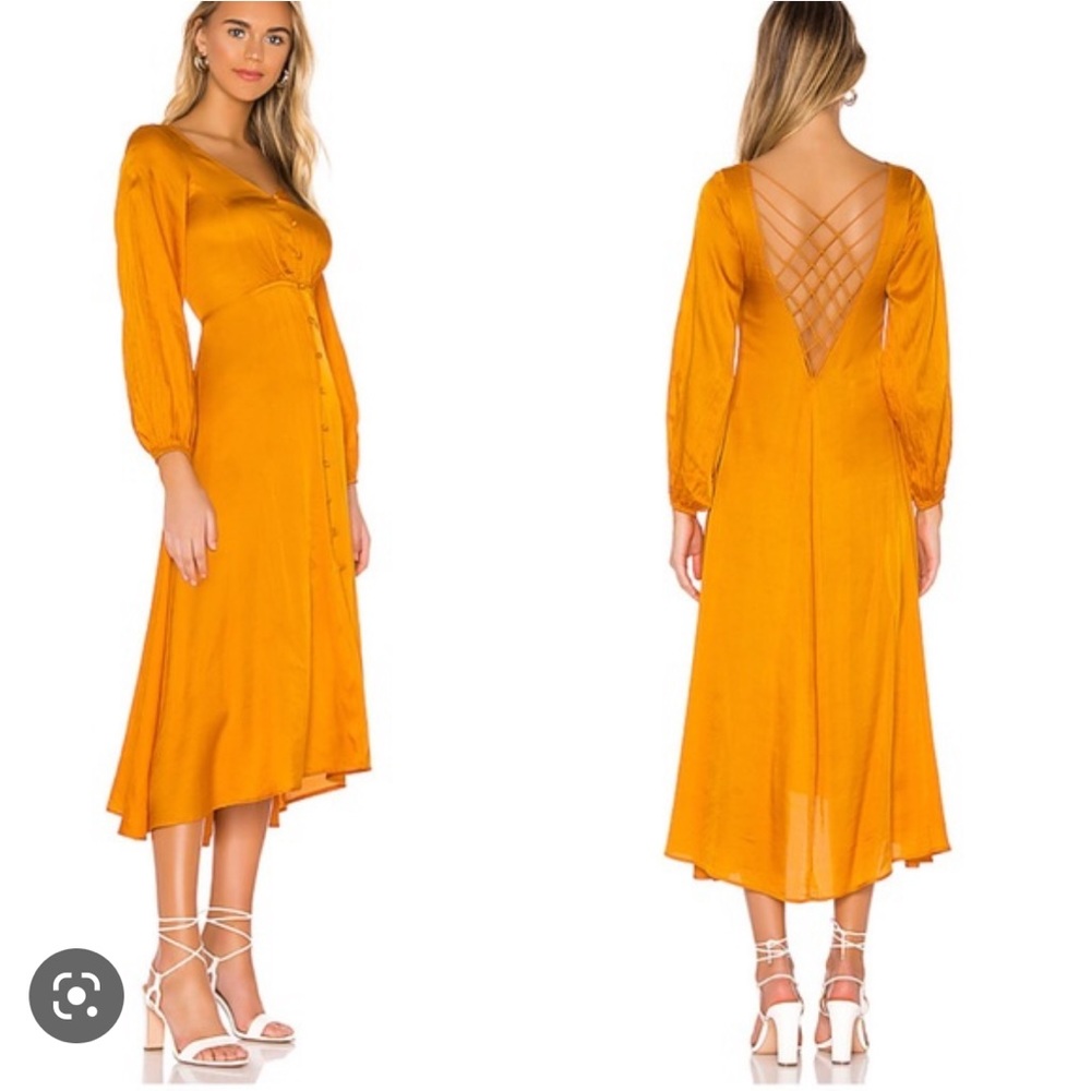 Free People Orange - Mustard Yellow Satin Maxi Dress